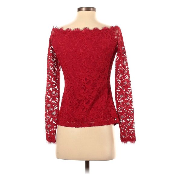 Boston Proper Red Off the Shoulder Scallop Lace Top Size XS Lined Shirt Blouse - Picture 2 of 6
